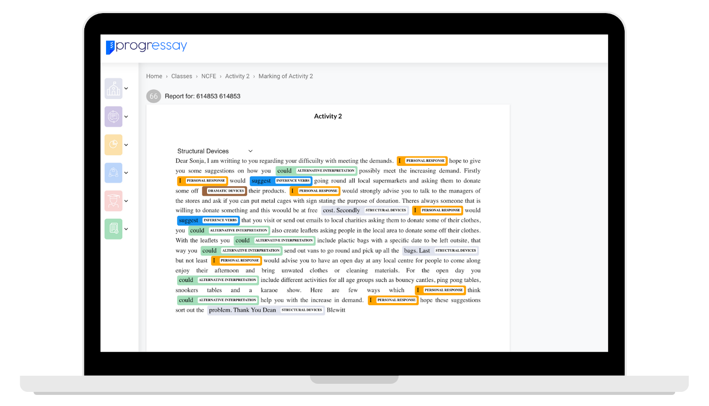 Highlighted essay feedback